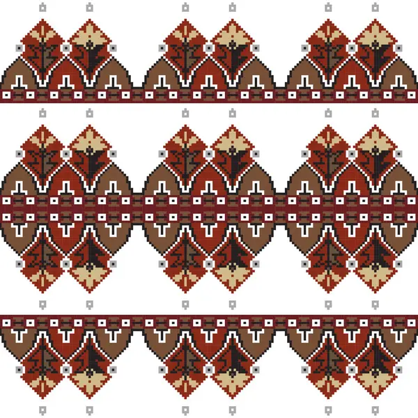 Motif Point Croix Avec Motif Rouge Brun Bordure Sans Couture — Image vectorielle