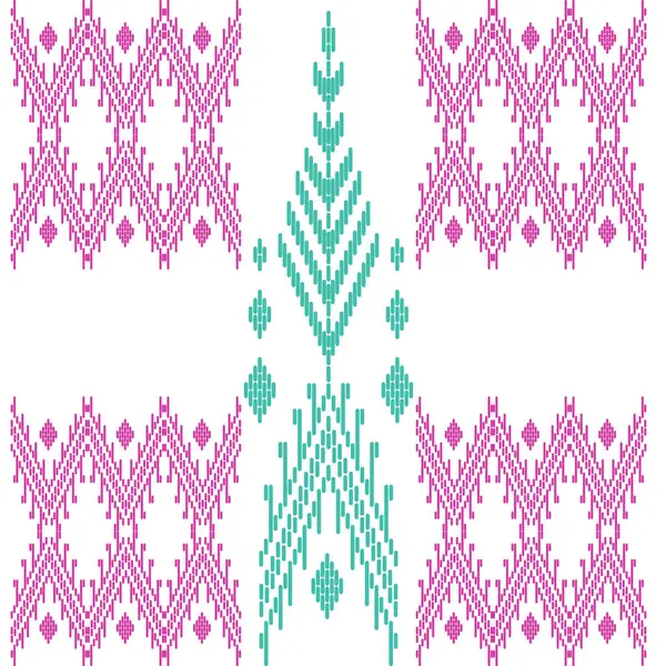 Colorful Cross Stitch Pattern Shades Pink Green — Stock Vector