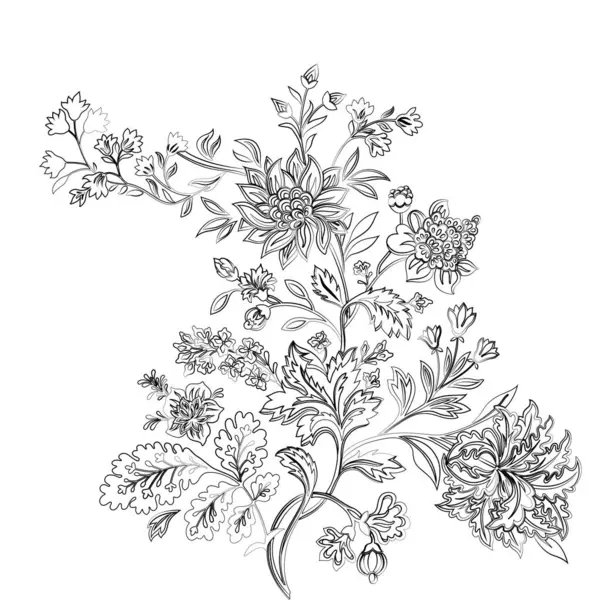 A black and white drawing of flowers on a white background