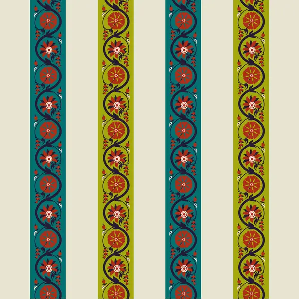 Une Bordure Rayée Colorée Aux Motifs Floraux Viticoles — Image vectorielle