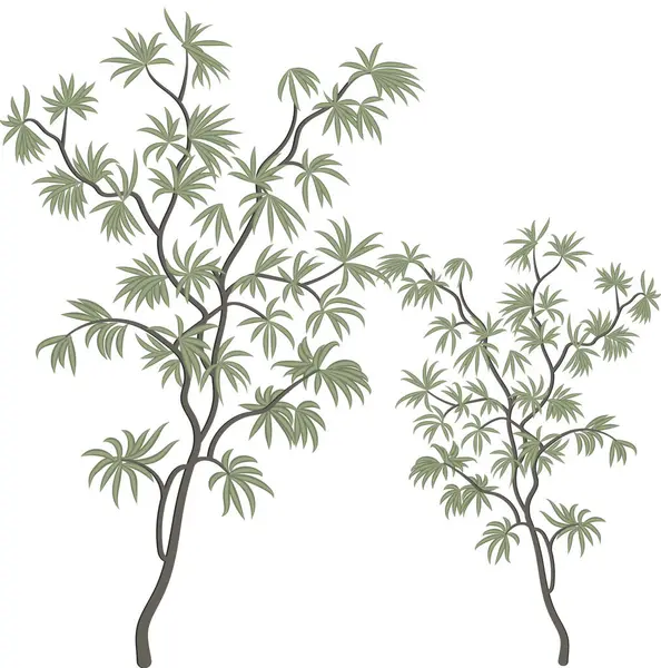 Rysunek Dwóch Drzew Zielonymi Liśćmi — Wektor stockowy