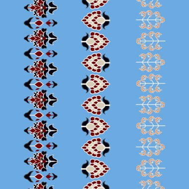 Kırmızı ve beyaz desenli canlı bir mavi arkaplan.