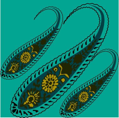 Mavi ve sarı desenli canlı bir desenli şal.