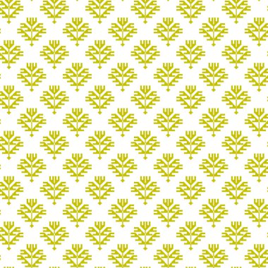 Beyaz ve sarı renkleri ve hassas yaprak motifleri olan canlı bir desen.