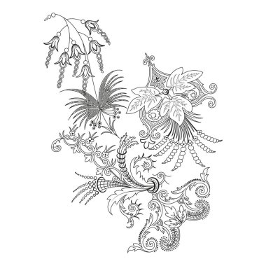 Beyaz arkaplanda siyah beyaz bir çiçek çizimi