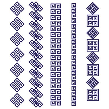 Dört mavi renkli geometrik kenar desenleri. 