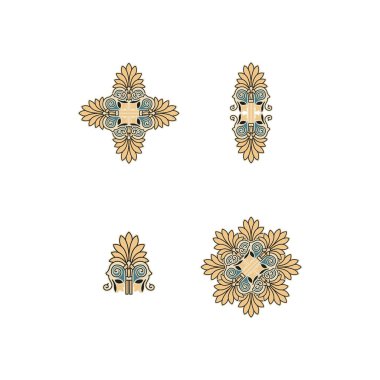 Beyaz bir arka planda dört farklı soyut çiçek dizaynı.