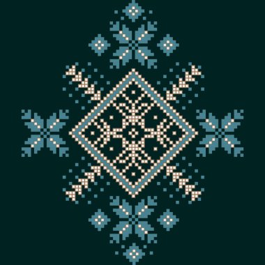 Ortasında elmas olan çapraz dikiş deseni.