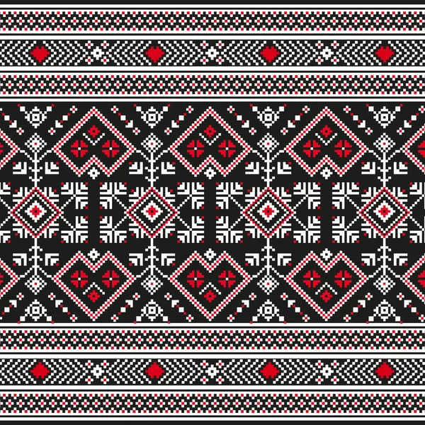 Motif Tricoté Noir Rouge Avec Des Coeurs Bordure Sans Couture — Image vectorielle
