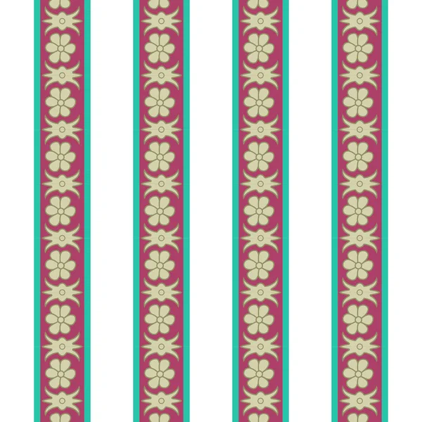 Pink Green Striped Seamless Repeated Borders Flowers — Stock Vector