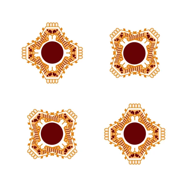 Een Set Van Vier Oranje Rode Abstracte Ontwerpen Een Witte — Stockvector