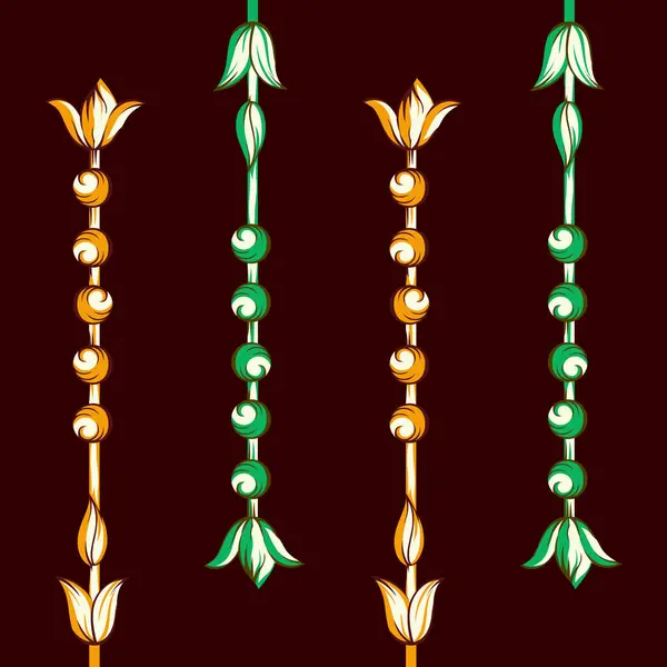 Dört Farklı Renkli Çiçek Seti Koyu Bir Arka Planda Kıvrılır — Stok Vektör