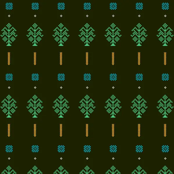 Яркий Узор Деревьями Оттенках Зеленого Синего Повторяющийся Бесшовно — стоковый вектор