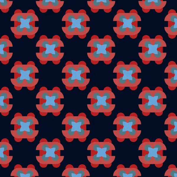 Иллюстрация Яркого Геометрического Узора Синим Красным Цветами Черном Фоне — стоковый вектор