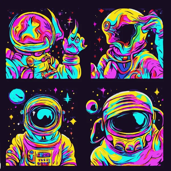 Eine Reihe Von Astronauten Säuretarnung Halluzinationen — Stockvektor