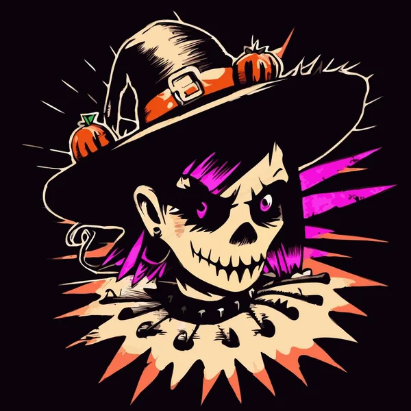 Punk Schedel Halloween Skelet Meisje — Stockvector