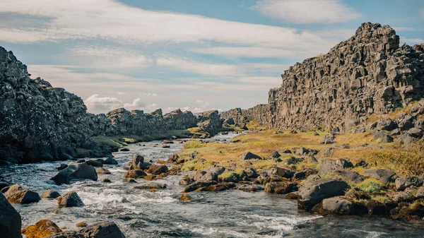 Река Протекает Ландшафту Исландии — стоковое фото