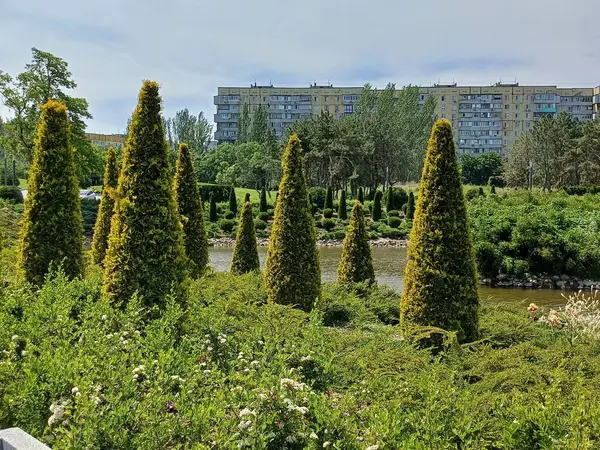 Nehir kenarındaki şehir parkının manzarası