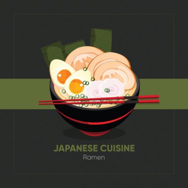 A flat vector illustration of Japanese ramen noodles, isolated food design. clipart