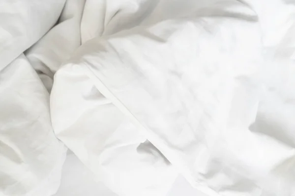 Top View Crease Unmade Bed Sheet Bedroom Long Night Sleep — Stock Photo, Image