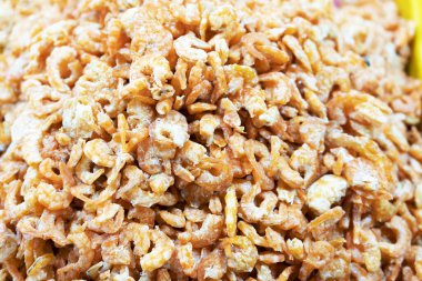 Kurutulmuş karides veya kurutulmuş karides arka planı, deniz ürünleri arka planı..