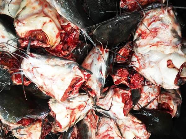 Stock image Fish heads in the basket - Thailand fish Market.