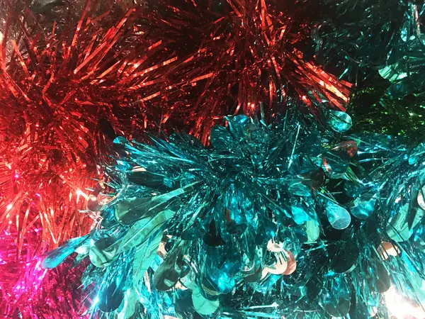 Kleurrijk Kerstknutsel Nieuwjaars Pluizige Confetti Sprankelend Ornament Decoratie Concept — Stockfoto