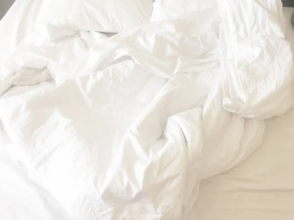 Couverture Salissante Rides Oreiller Blanc Dans Chambre Après Réveil Matin — Photo