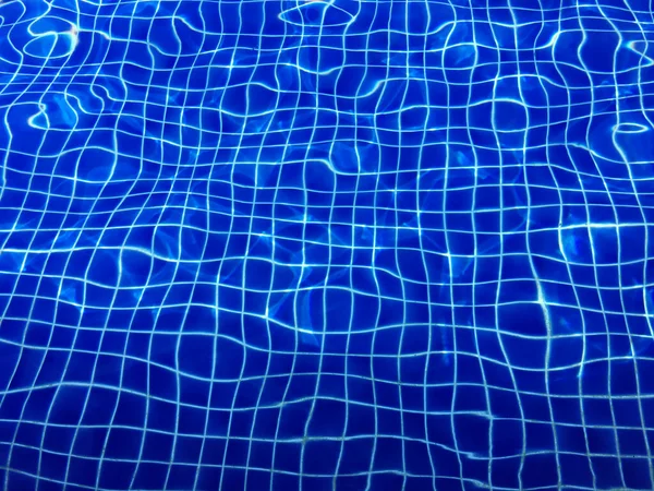Água Piscina Azul Com Azulejos Sombra Palmeira — Fotografia de Stock