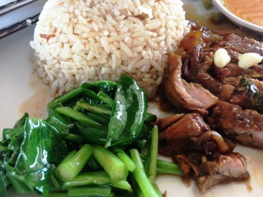 Demlenmiş Domuz eti bacak pirinç, Tayland Gıda.