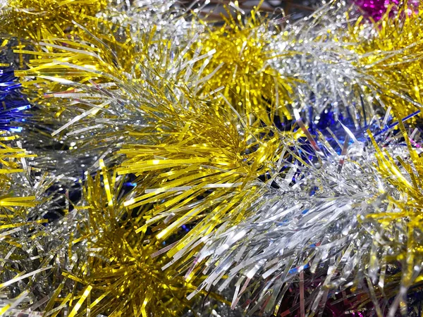 Tinsel Πολύχρωμο Λαμπερό Φόντο Κορδέλα Για Χριστούγεννα Ευτυχισμένο Νέο Έτος Εικόνα Αρχείου