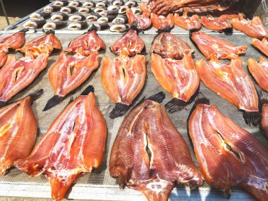 Kurutulmuş yılan başlı balık, Tayland yemeği, seçilmiş odak noktası sığ alan derinliği.