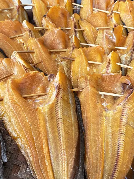 stock image Dried Catfish fish in the market. Freshwater fish. Sun dried catfish for sale at local market in Thailand.