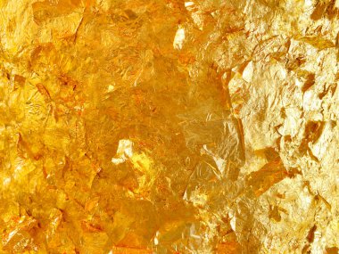 Altın yaprağın dokusu, altın arkaplan, Buda görüntüsü..