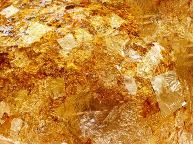 Altın yaprağın dokusu, altın arkaplan, Buda görüntüsü..