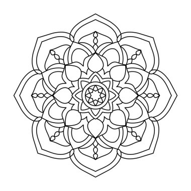 Floral mandala with line, circular shape, hand drawn design, for coloring book page, decoration, tattoo, wallpaper, card, sticker, illustration.