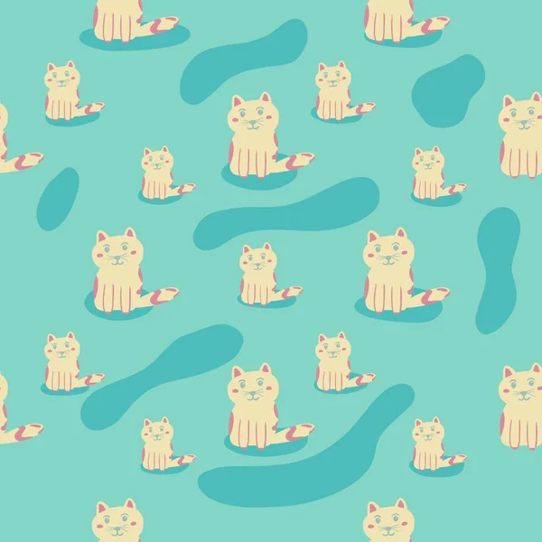 Animal Pattern Childish Elements Cute Cats Green Background Hand Drawn — Stok Foto