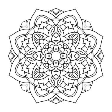 Floral mandala with line, circular shape, botanical drawing, nature theme, for coloring book, decoration, tattoo, wallpaper, card, sticker.