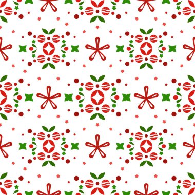 Christmas pattern, holiday theme, winter vibe, illustration with elements of festive theme, flower, ball design.