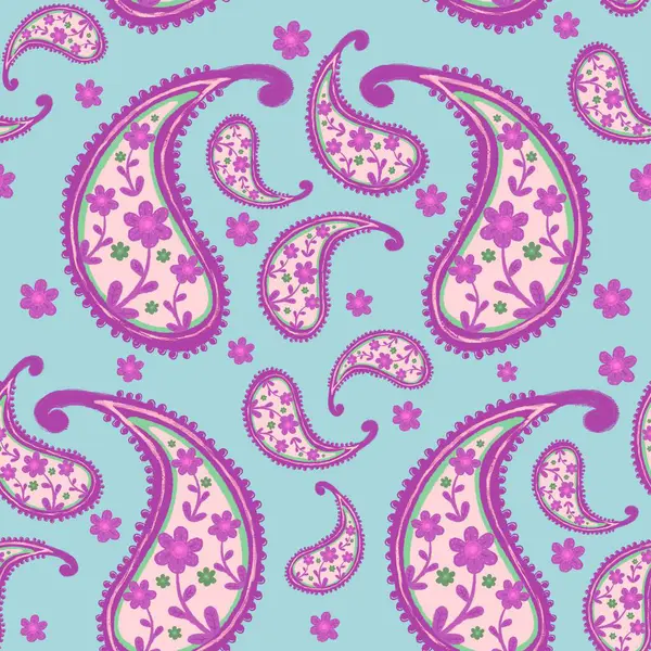 Floral paisley pattern on color background including repeated small elements of flower,hand drawn style with textured lines,design for decoration, fabric, home decor.