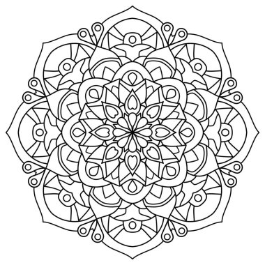 Floral mandala with line, circular shape, drawing with natural theme, for coloring book, decoration, tattoo, wallpaper, card, sticker, illustration.