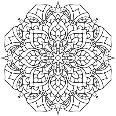 Floral mandala with line, circular shape, drawing of nature theme, for coloring book, decoration, tattoo, wallpaper, card, sticker, illustration.
