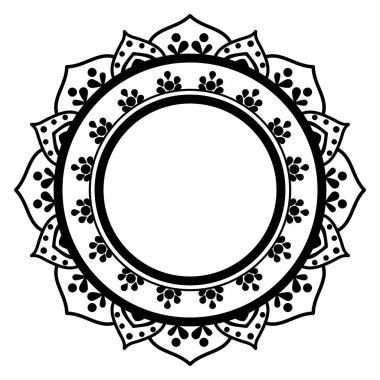 Floral mandala with line, circular shape, blank on the center, for coloring book page, decoration, tattoo, wallpaper, card, sticker, illustration.