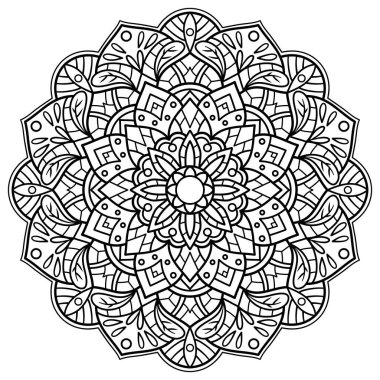 Floral mandala with lines, circular shape, botanical style, natural theme, for coloring book page, decoration, tattoo, wallpaper, card, sticker, illustration.