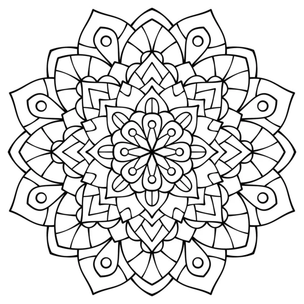 Floral mandala with lines, circular shape, botanical style, natural theme, for coloring book page, decoration, tattoo, wallpaper, card, sticker, illustration.