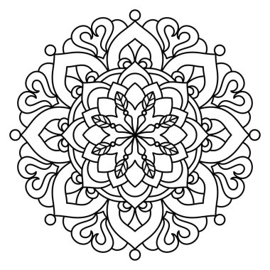 Çizgili çiçek mandala, dairesel şekil, doğa teması çizimi, yaprak, boyama kitabı sayfası, dekorasyon, dövme, duvar kağıdı, arka plan, kart, etiket, illüstrasyon.