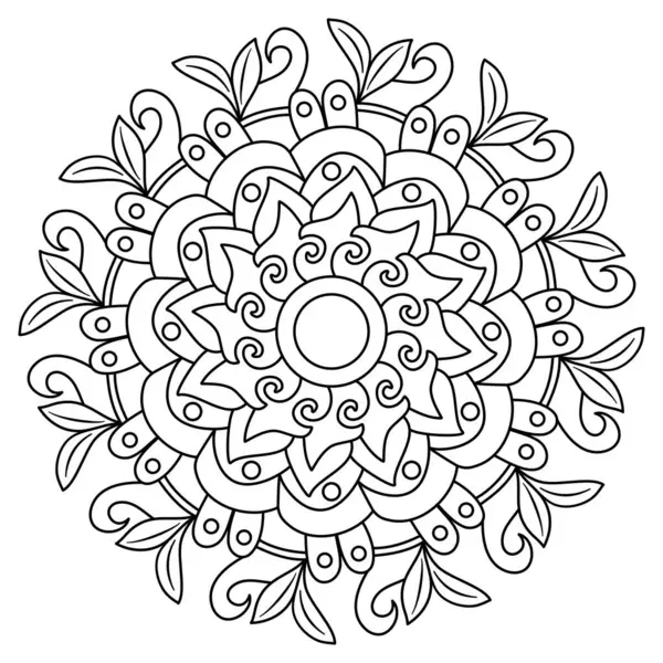 Çizgili çiçek mandala, dairesel şekil, yaprak, doğa teması çizimi, boyama kitabı sayfası, dekorasyon, dövme, duvar kağıdı, arka plan, kart, etiket, illüstrasyon.
