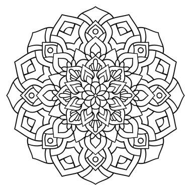Çizgili çiçek mandala, dairesel şekil, botanik tema çizimi, boyama kitabı sayfası, süs, dekorasyon, dövme, duvar kağıdı, arka plan, kart, çıkartma, illüstrasyon için.