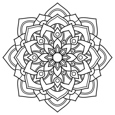 Çizgili çiçek mandala, dairesel şekil, botanik, doğal tema çizimi, boyama kitabı sayfası, süs, dekorasyon, dövme, duvar kağıdı, arka plan, kart, çıkartma.