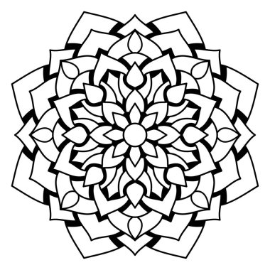 Çizgili çiçek mandala, dairesel şekil, botanik, doğal tema çizimi, boyama kitabı sayfası, süs, dekorasyon, dövme, duvar kağıdı, arka plan, kart, çıkartma.